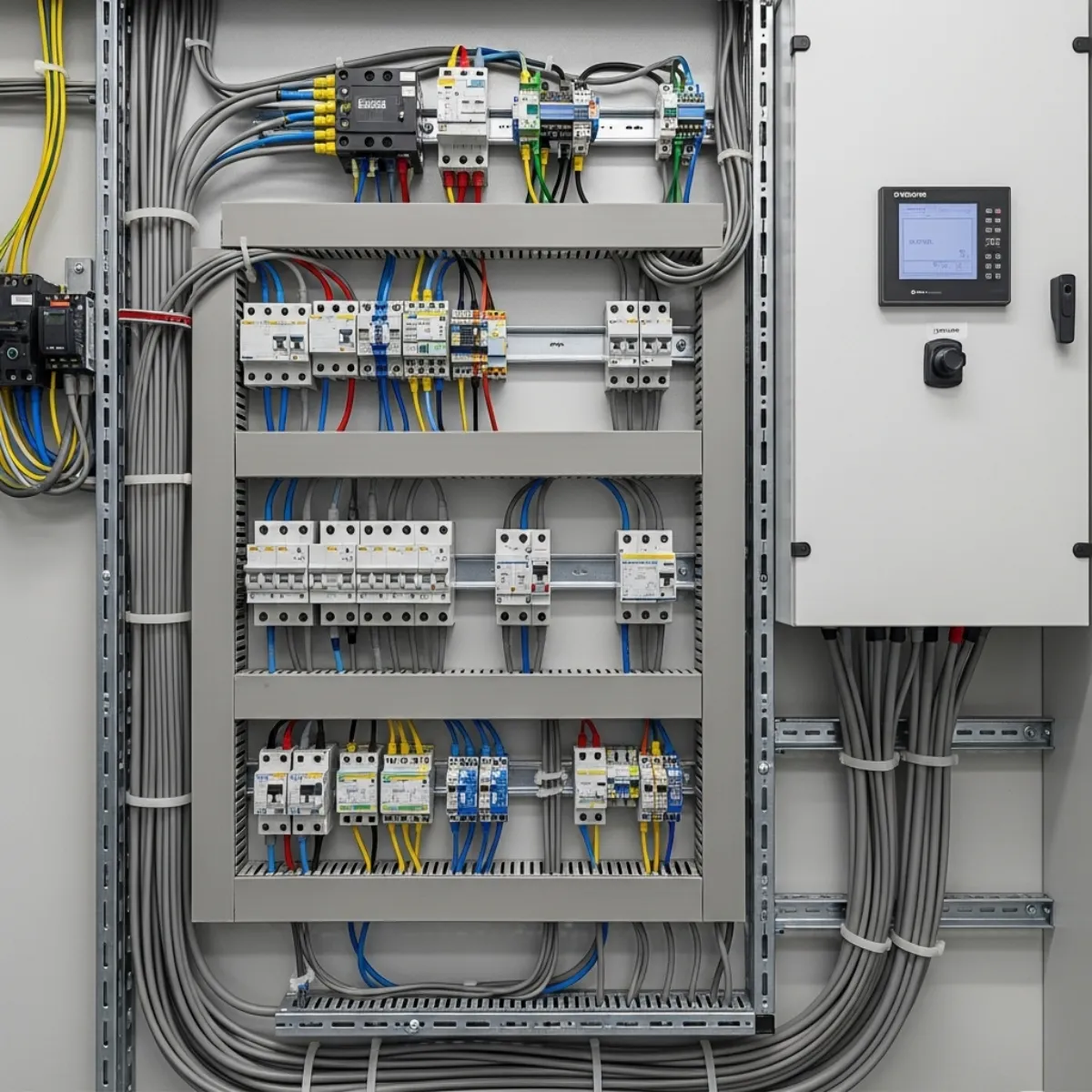 Obra de piso con instalación de múltiples cables eléctricos